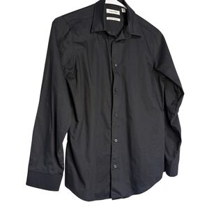Calvin Klein Mens Slim Fit Stretch Dress Shirt Black Long Sleeve K8B0024 Size 16